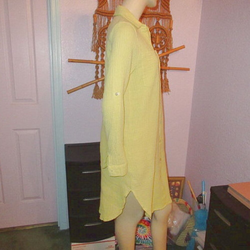 Magaschoni Organic Cotton Gauze Shirt Dress S Muslin Button Up Coastal Resort - Picture 5 of 12